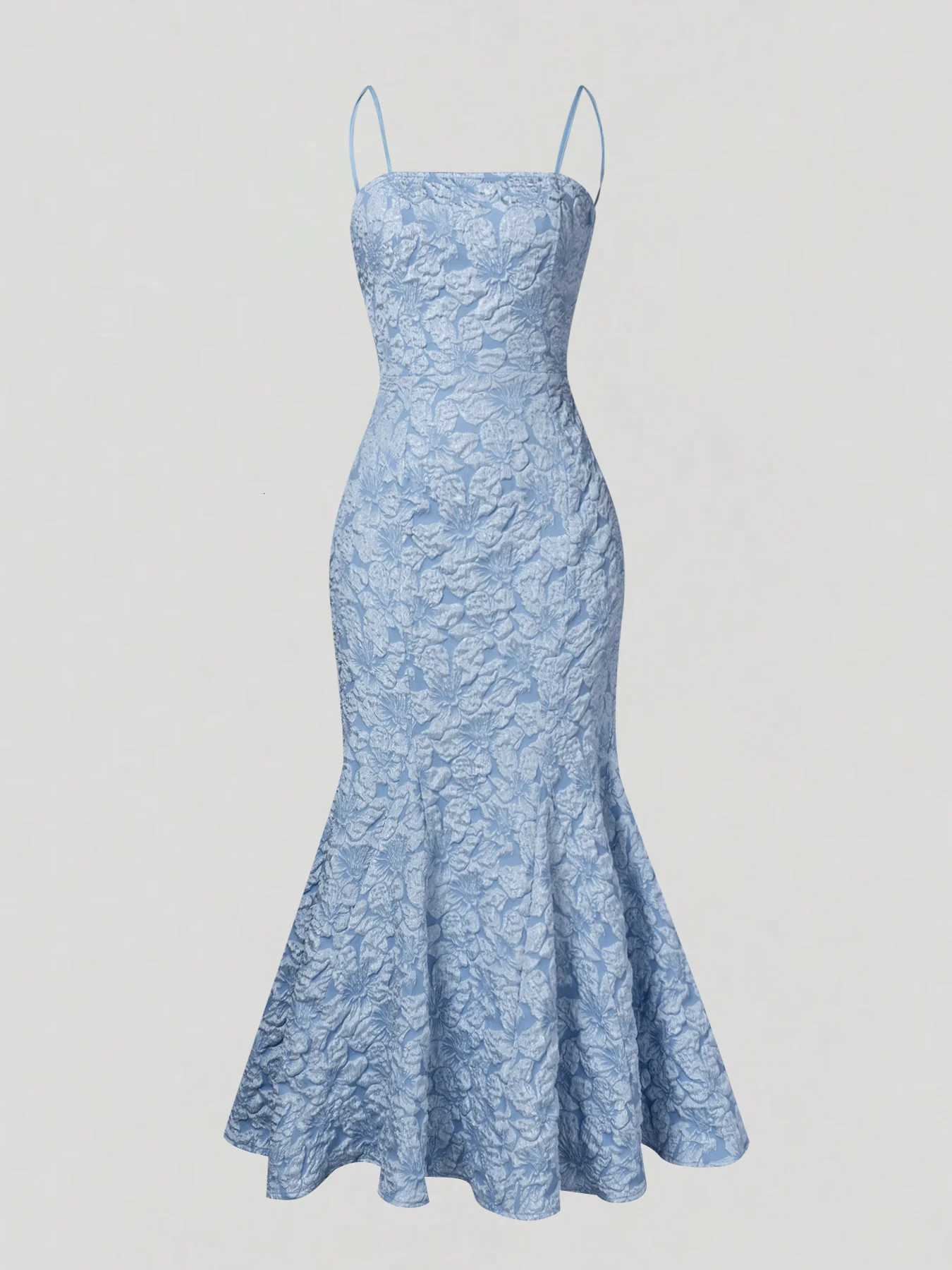 Womens Mermaid Dress Light Blue Spaghetti Strap Backless Lace-Up Maxi Skirt Formal Prom Spring Summer Elegant Evening GownT260316