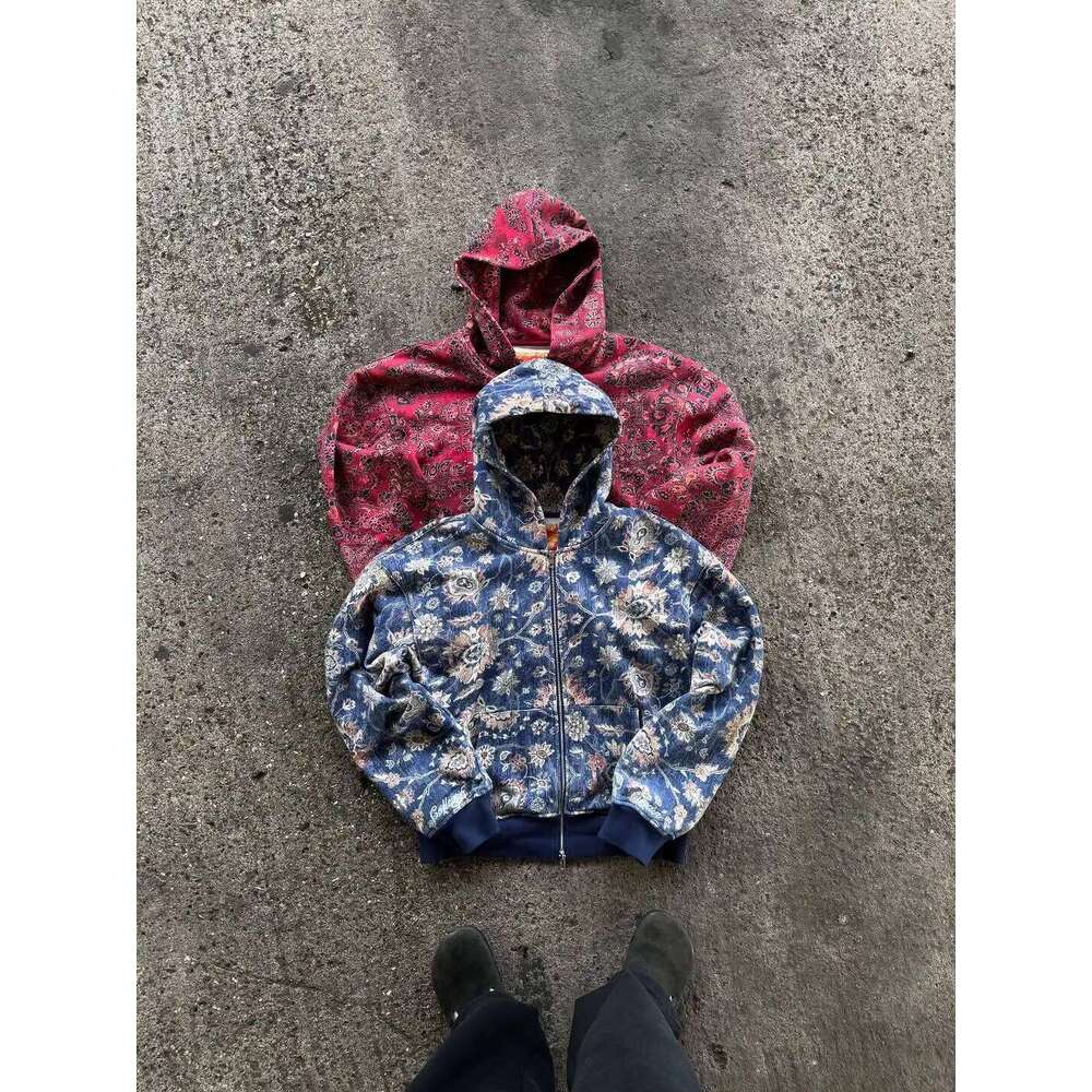 American Classic Full Pattern Printed Zipper Y2K Harajuku Street Fashion Hip Hop Casual Couple Sports Hoodie 26Y0313