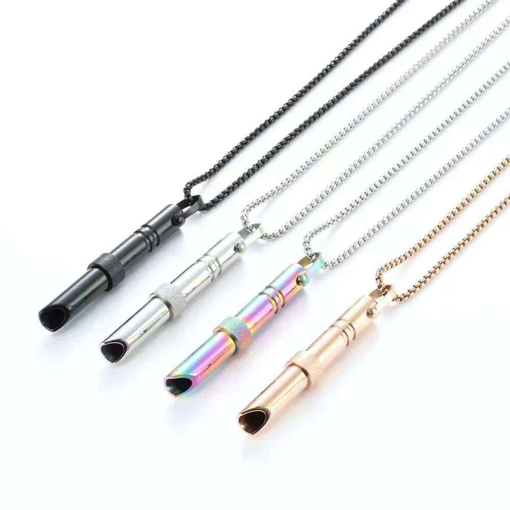 2025 New Fashionable Breathing Meditation Whistle Pendant Necklace, Charming and Colorful Stainless Steel Jewelry Necklace H260312