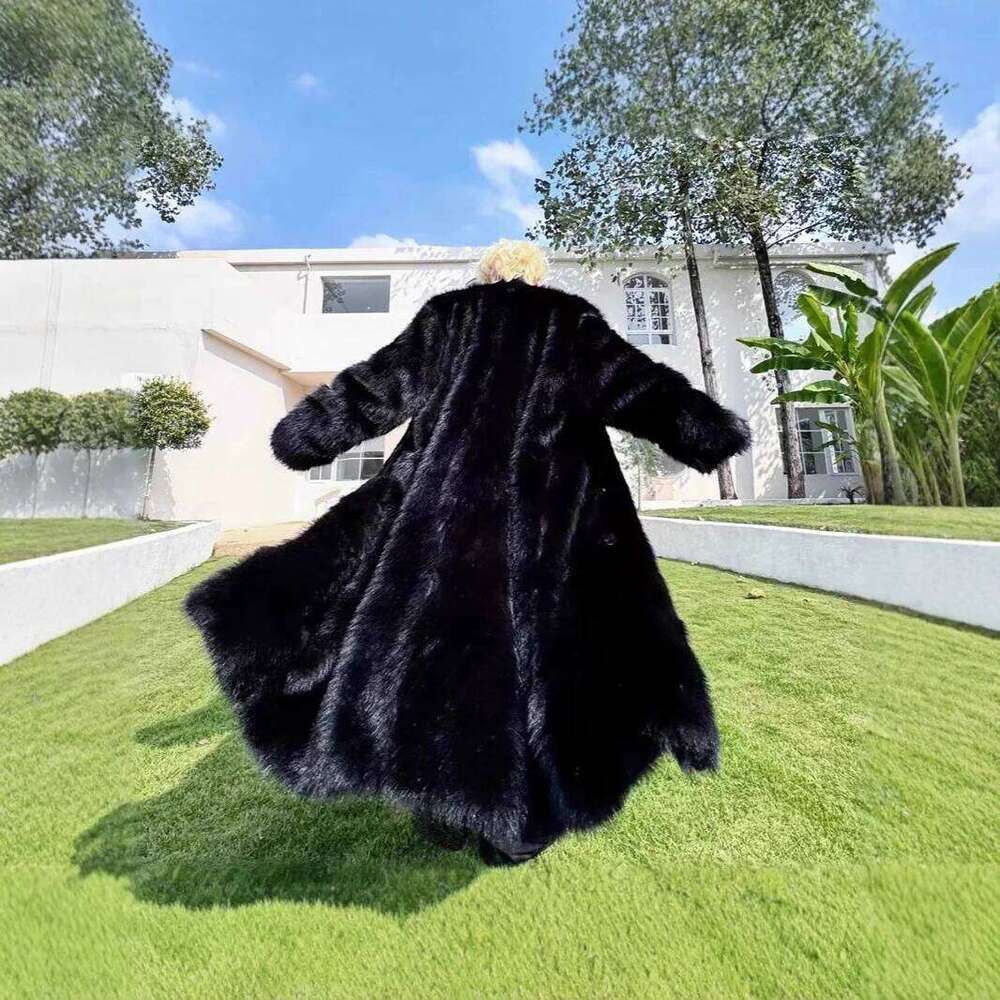 Men Faux Jacket Coat Fox Fur Solid Spliced Outerwear Winter Turn Down Collar Long Sleeve 2025 Overcoat High Street Loose Z260313