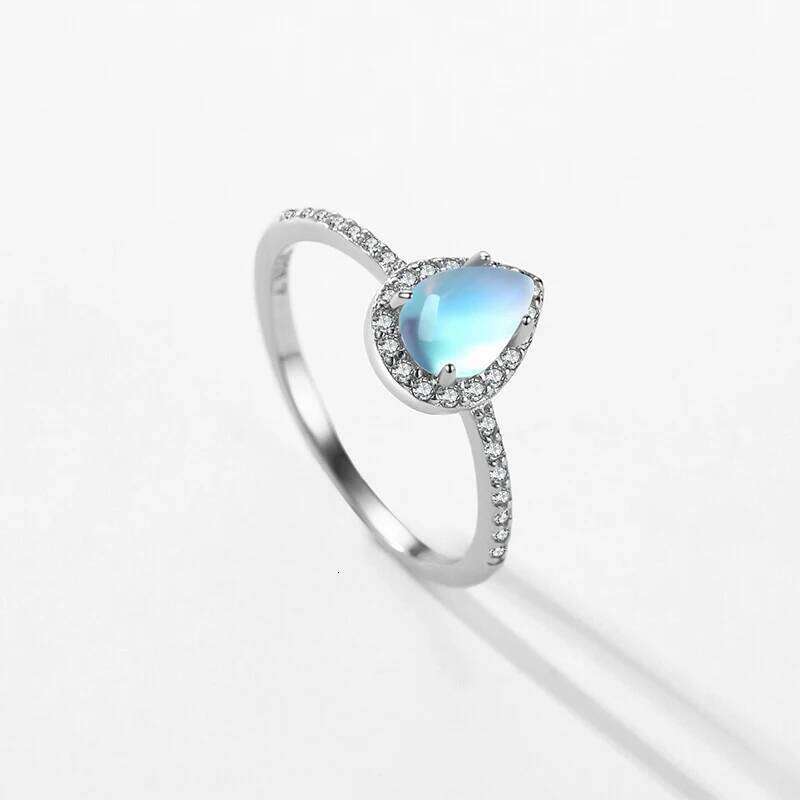 Modian 925 Sterling Silver Exquisite Water Drop Moonstone Female Finger Ring Luxury Shiny Clear CZ Fine Jewelry For Women Gifts H260312