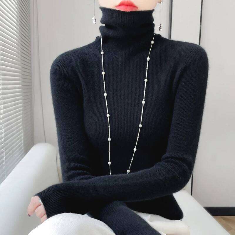 100% Merino Wool Long-sleeved Turtleneck Pullover Autumn Winter Slim Basic Women's Clothes Cashmere Sweater Z260313