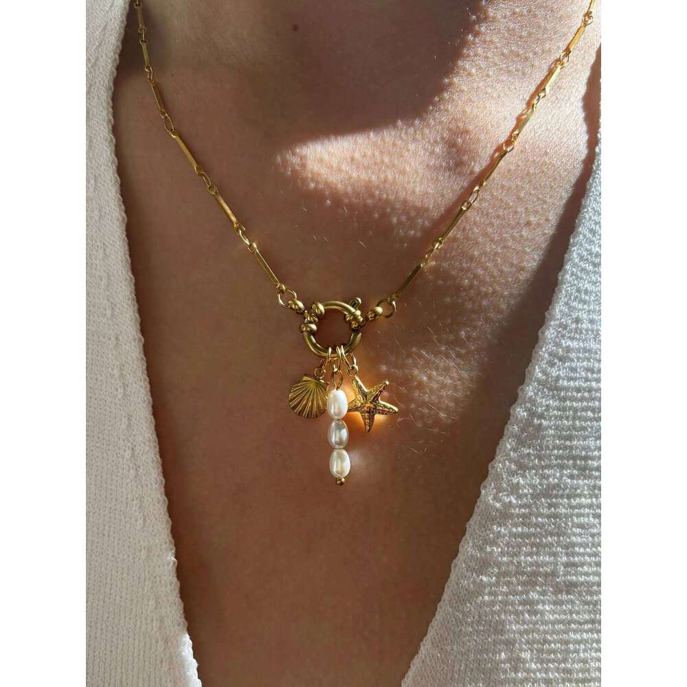Peri'sbox Jewelry Trends 2025 Imitation Pearl Sea Star Shell Stainless Steel Women's Pendant Choker Necklaces beach Accessories H260312