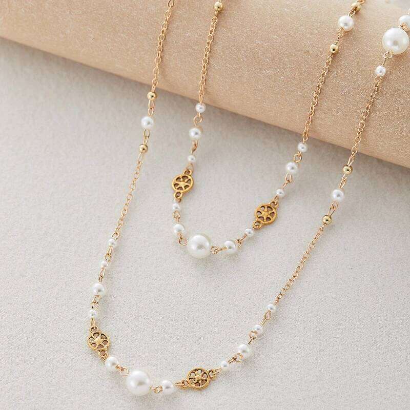 French Retro Imitation Pearl Hollow Stars Long Necklace Ladies Personalized Trend Double Layers Stacked Accessories Jewelry H260312