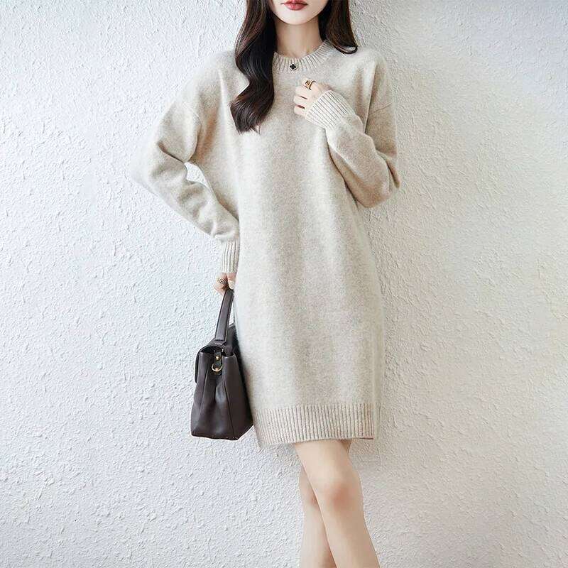 Yoyoselect 100% Merino Wool Women's Loose Mini Sweater Autumn Winter Soft Warm Cashmere Thickened Elegant Dress Z260313
