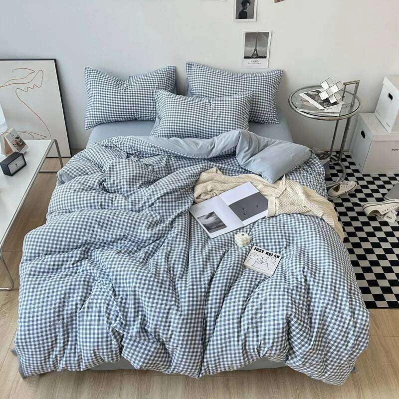 Green White Striped Bedding Set No Filler Ins Nordic Duvet Cover with Zipper Pillowcase Sheet Double Queen Bed Linens H260312 - view 7