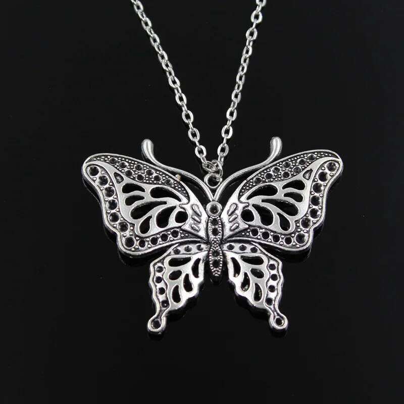 New Fashion Hollow Butterfly Pendants Round Cross Chain Short Long Mens Womens Silver Color Necklace Jewelry Gift H260312