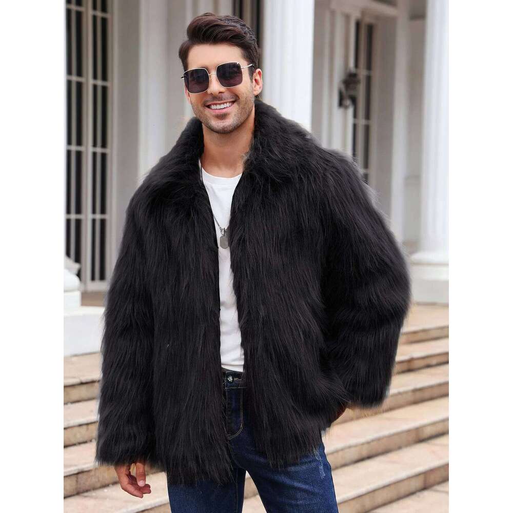 Men Faux Fox Coat Winter Thick Fluffy Long Sleeve Lapel Warm Shaggy Outerwear Luxury Fur Jacket Bontjas Jackets Mens Z260313