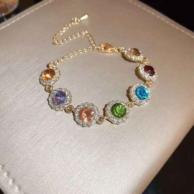 Luxurious Colorful Crystal Chain Bracelet For Women Fashion Personalized Daily Accessory Party Jewelry Birthday Anniversary Gift Z260313