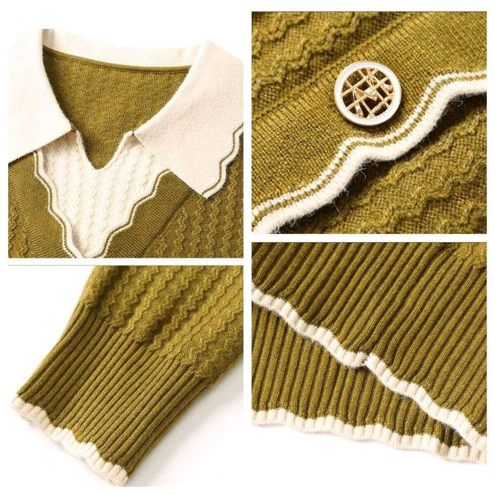 2026New Autumn/Winter Women Jumper Fashion Lapel Collar Fake Two Pieces Long Sleeve Knitted Sweater Pullover Female Tops Z260313