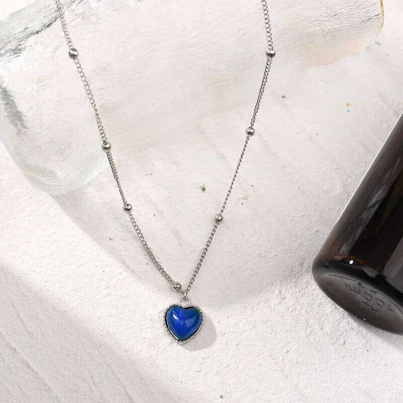 Creative Mood Necklace Color Change Emotion Feeling Temperature Control Heart Pendant Stainless Steel Chain Jewelry for Women H260312