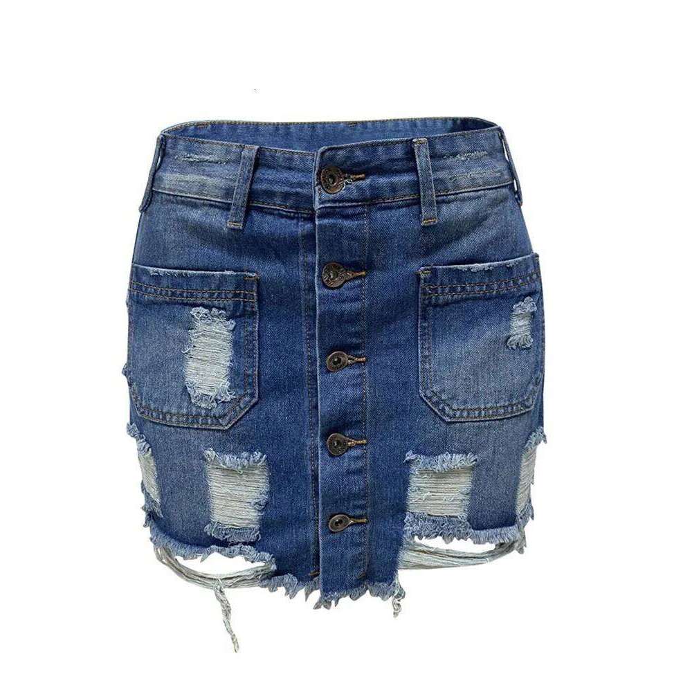 2026 Luxury Fashion Europe And The United States Burst Short Denim New Hole Slim-Fit Wrap Hip Skirt Z260314