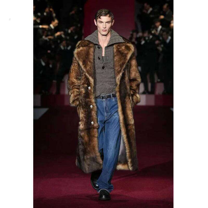 Men's fur coat, new style, mink fur, long coat with a suit collar, winter windproof and warm windbreaker, large size Z260313