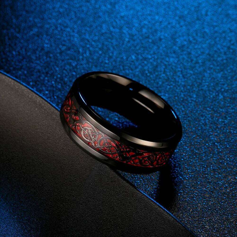 Punk Viking Dragon Black Tungsten Wedding Set For Men Stainless Steel Inlaid Blue Carbon Fiber Band Ring Bague Homme H260312