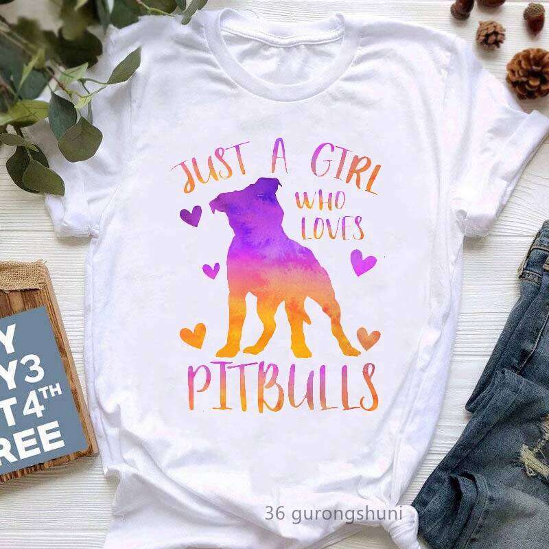 Peace Love Pitbull Graphic Print Tshirt Girls Funny Leopard T Harajuku Kawaii Clothes Summer Tops Tee Shirt Femme Z260314