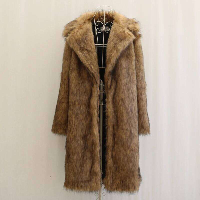 Men's new casual fox fur long coat winter warm large size Z260313
