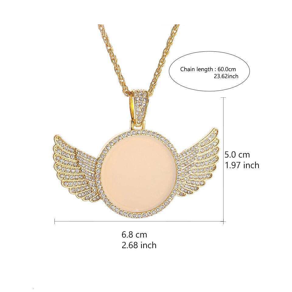 Fashion Hip-hop Wings Pendant Personalized Stickers Solid Photo Frame Zircon Necklace Couple Holiday Gift Jewelry H260312