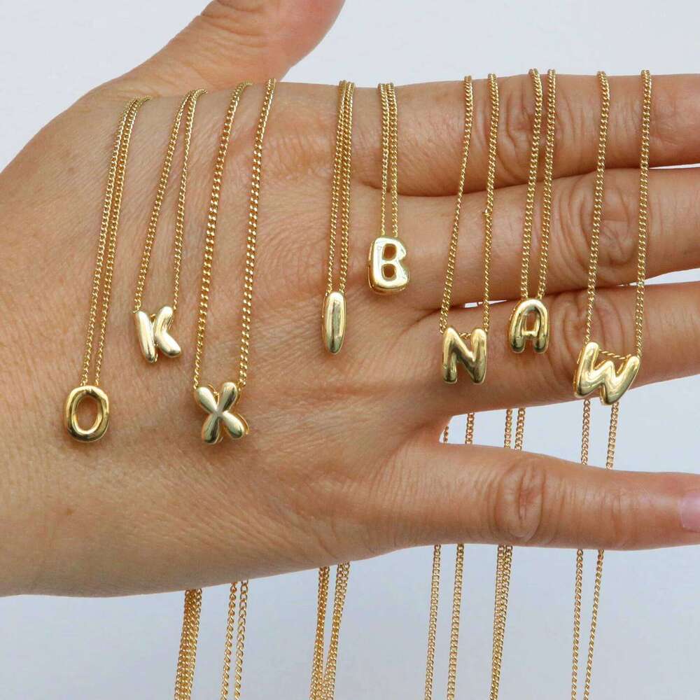 Tiny Gold Color Bubble Balloon Initial Letters Charms Chocker Necklaces for Women Single Alphabet Chains Personalized Jewelry H260312