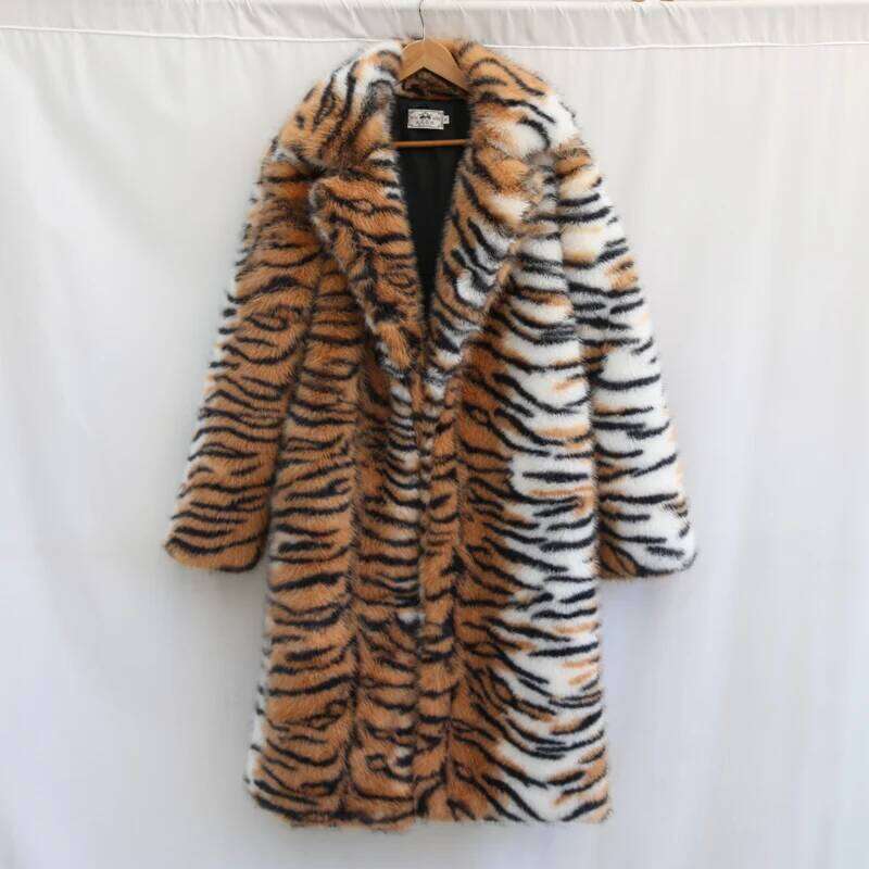 Tiger wild fluffy, personalized men's fur coat, winter rain and snow warm clothing, King of the forest Z260313