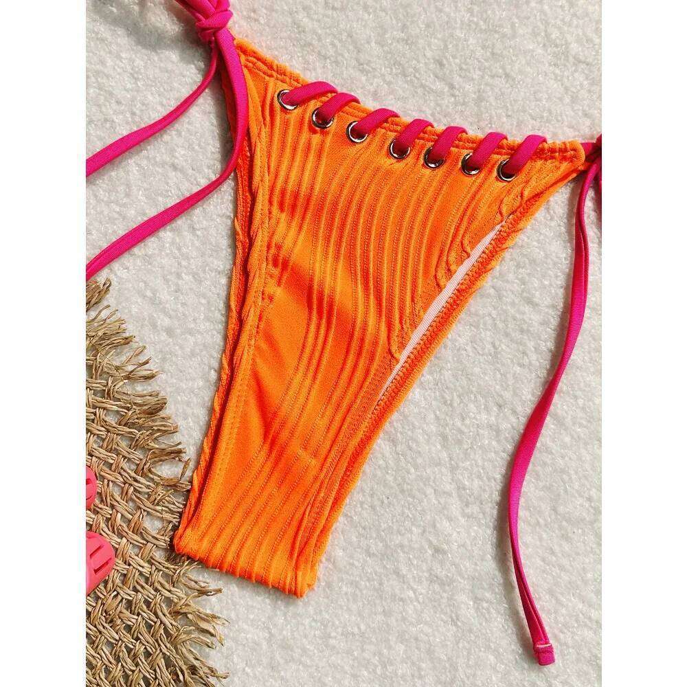 Bikinis Women Swimsuit Sexy Halter Triangle Lace Up Thong Micro Bikini Set Summer New Beachwear 2 Piece Bathing Suit Y260303
