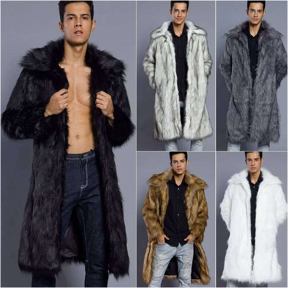 Men Fox Coat Winter Thick Fluffy Sleeve Warm Shaggy Luxury Faux Fur Long Jacket Bontjas Jackets Mens Z260313