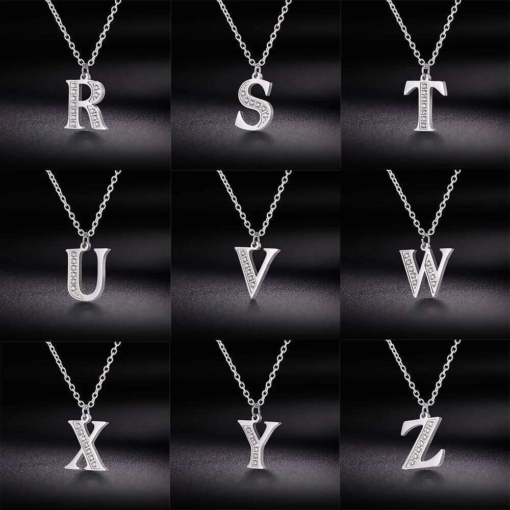 My Shape Letter A-Z Clear Zircon Stainless Steel Necklace for Girls Women Necklaces Alphabet Initials Pendant Choker Jewelry H260312