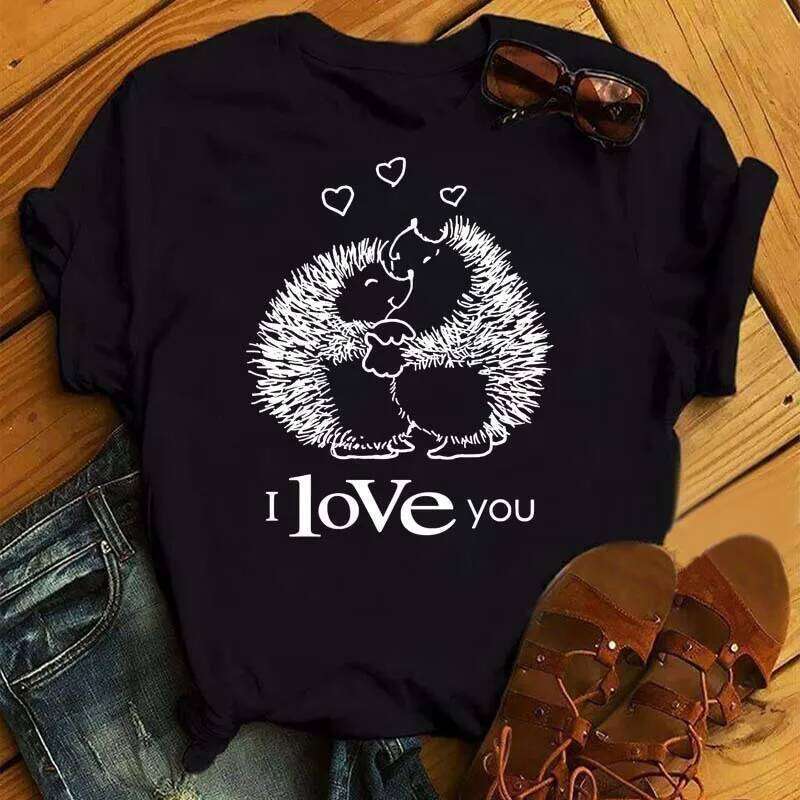 Cotton 100% Women's Short Sleeve Explosive Hedgehog Print Fashion Crew Neck T-shirt Oversized T Shirt Aesthetic Clothes Tops Z260314