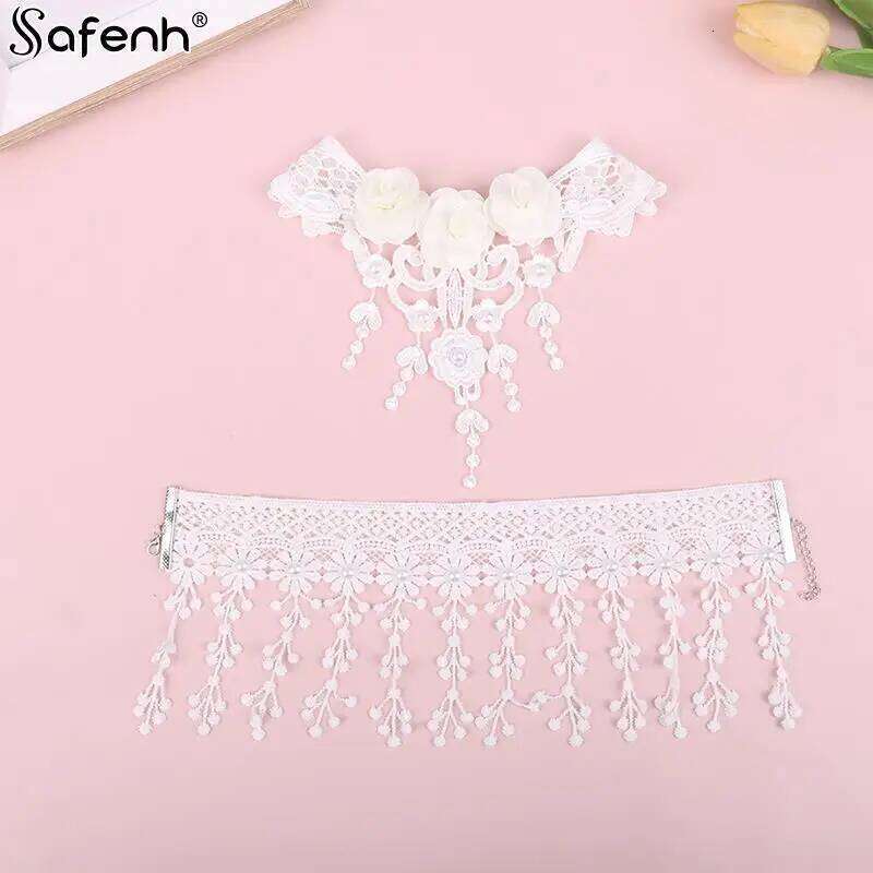 Gothic Victorian Black Necklace Women Girl Boho Crystal Tassel Sexy Lace Choker Steampunk Dark Loli Style Halloween Jewelry H260312