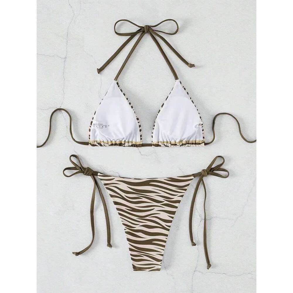 zebra striped micro bikini women halter push up bra triangle swimsuit Brazilian summer bathing swimwear 2024 swimming suit Y260303