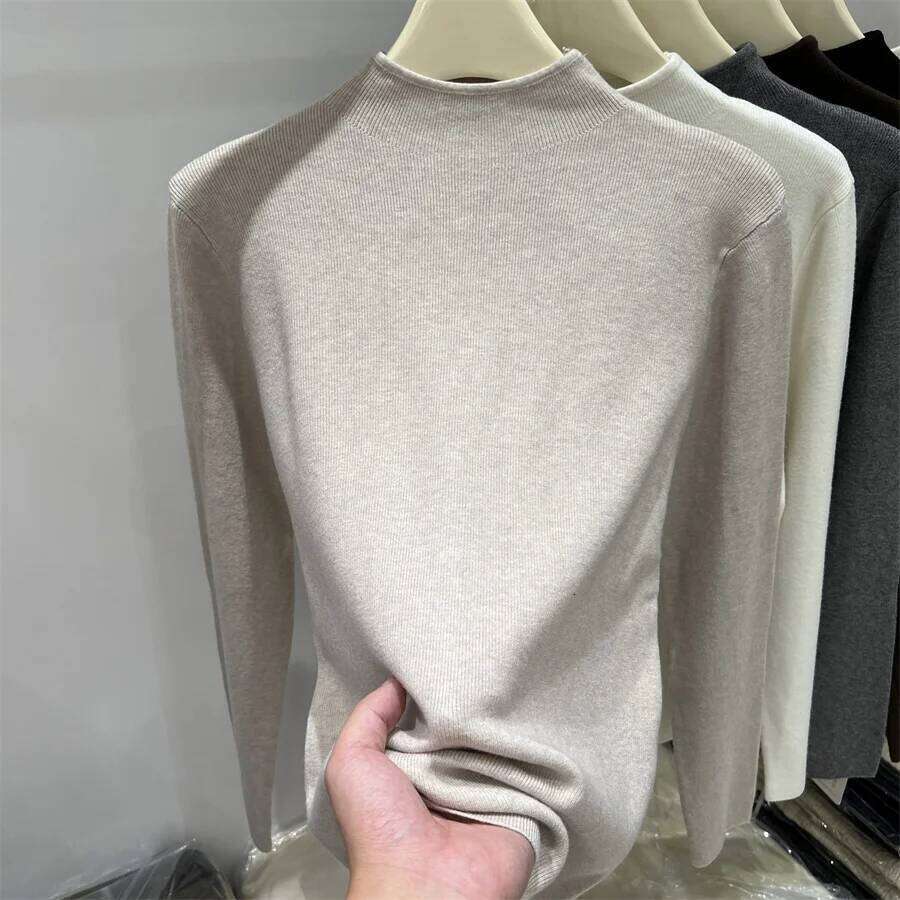 Women Warm Casual Jumpers Solid Versatile Slim Pullover Autumn Winter Turtleneck Sweater Korean Fashion Knitwear Base Layer Tops Z260313