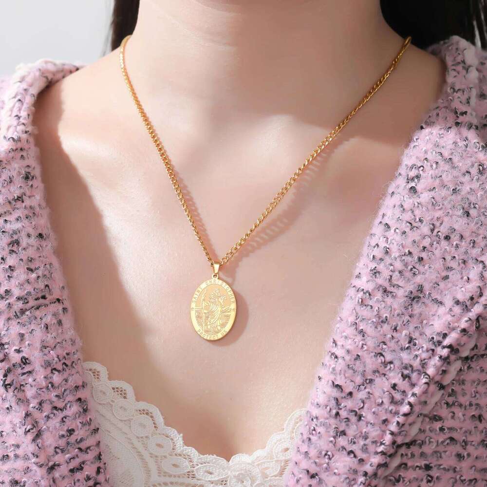 LIKGREAT St Christopher Pendant Necklace for Men Women Travel Protection Blessing Catholic Amulet Gifts Stainless Steel Jewelry H260312