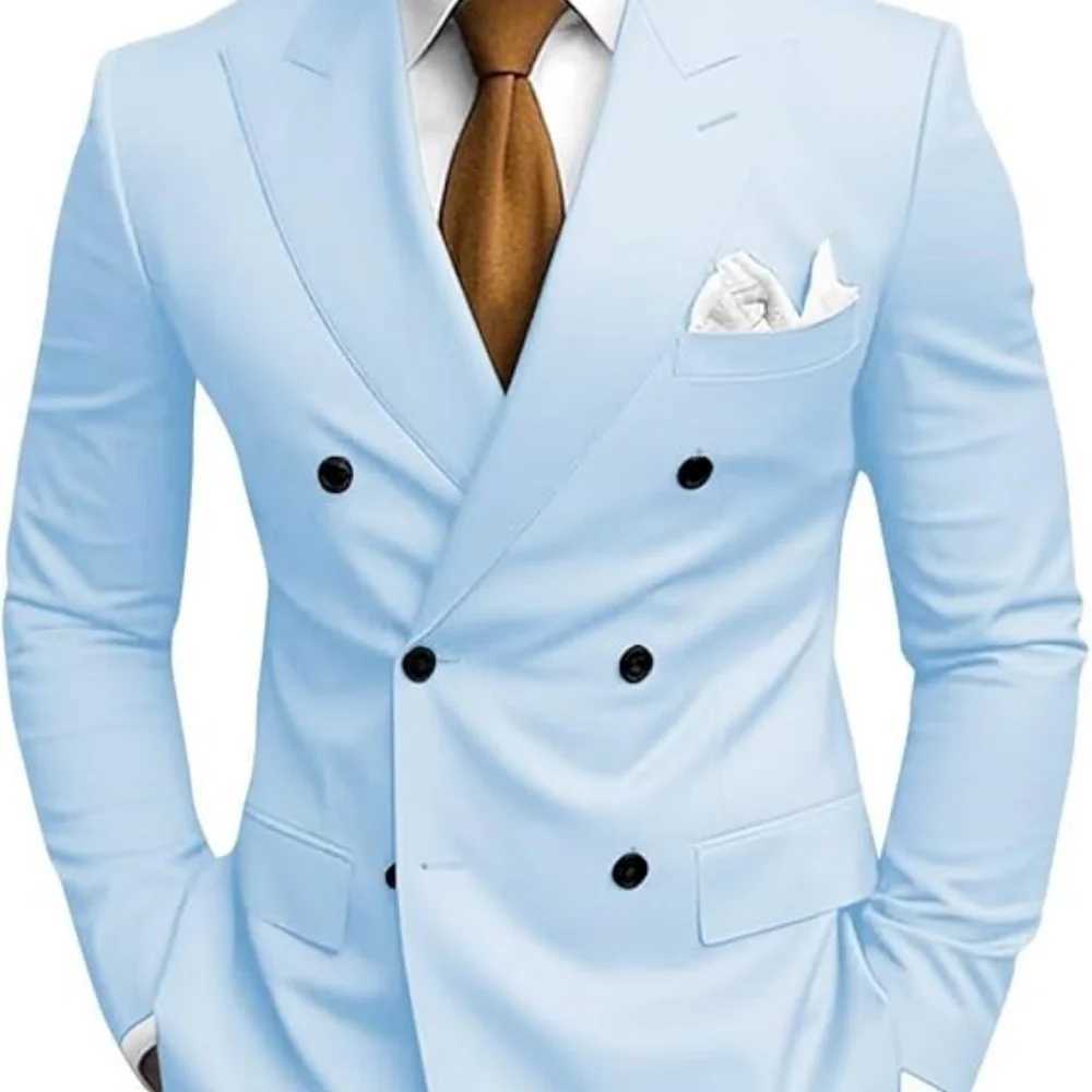 Solid Man Double-breasted 2 Piece Suit with Peak Lapel for Men Wedding Business Casual Graduation Outfit Set M260313