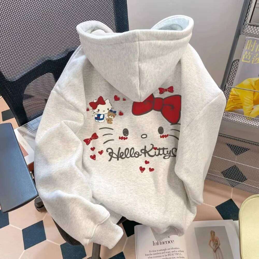MINISO Cartoon Kitty Hooded Hoodie for Male Female Students Spring and Autumn Season with Plush Thin Design Sweet Top Outfit Z260314