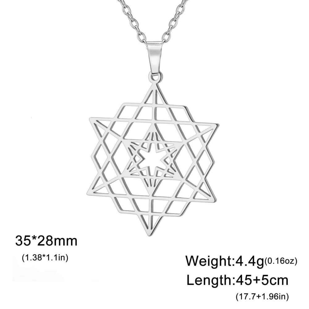 LIKGREAT Merkabah Tetrahedron Necklace for Women Men Stainless Steel Sacred Geometry Star of David Pendant Amulet Jewelry H260312