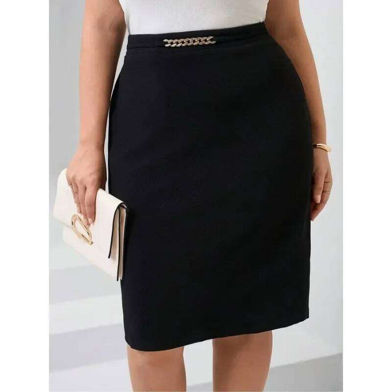 Plus Size 1XL-5XL Women's Elastic Mid Slimming-fit High Waisted Trendy Knee Length Ladies Clothing Tight Skirt Z260314