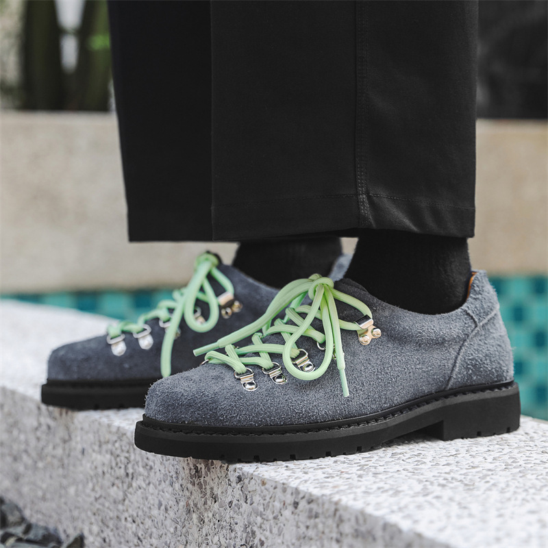 Man Designer Personalized Niche Trendy Casual Leather Shoes Outdoor Cow Suede Fashion British Style Colorful Shoelaces Derby Shoe