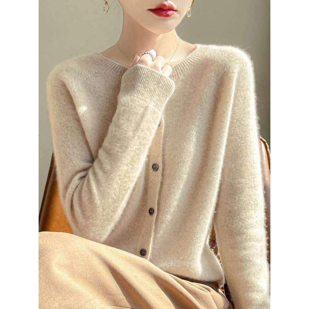 Women's Sweater Cardigans 100% Merino Wool Knitwear Raglan Sleeve Cashmere O-neck Solid Autumn Winter Casual Comfortable Tops Z260313