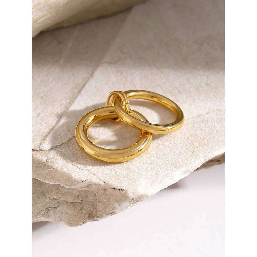 LATS Unique Design Stainless Steel Hollow Irregular Geometric Ring for Women Waterproof Golden Fashion 2025 Charm Jewelry H260312