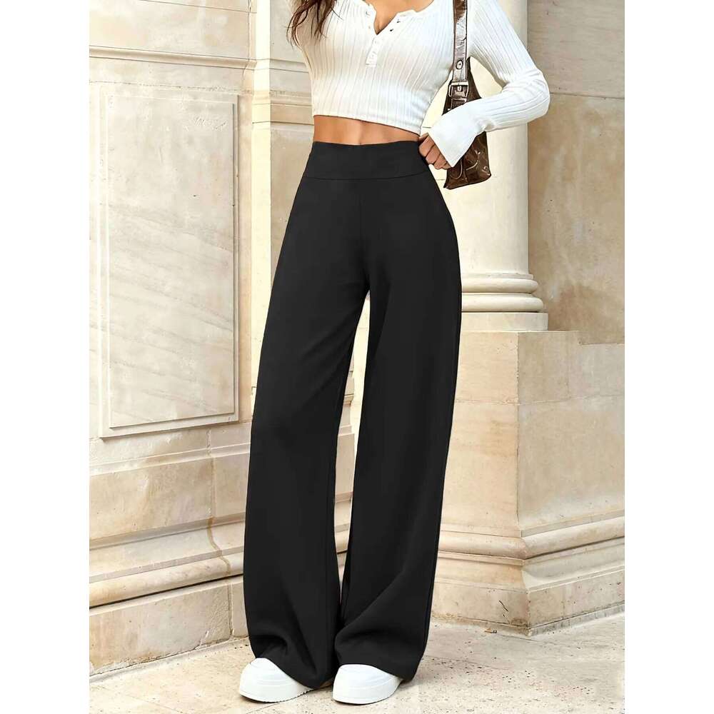 Korean Fashion High-Waisted Full-Length Wide-Leg Straight-Leg Casual Women's Daily Office Commute Wear Ladies' Pants