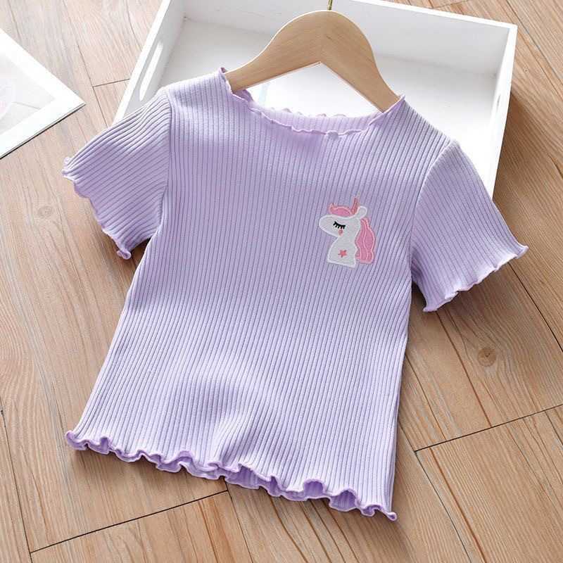 Women's Knits & Tees Ice silk new sweet children's short-sleeve t-shirt summer outfit with ruffled edges cute and stylish top for little gir