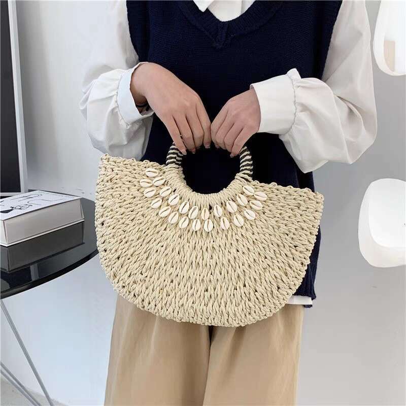Straw Texture Handheld Half-Moon Shell Woven New Vacation Bag For Women Beach