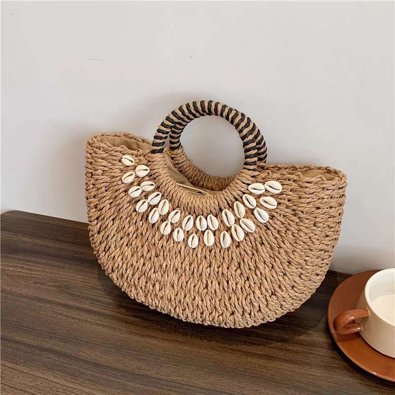 Straw Texture Handheld Half-Moon Shell Woven New Vacation Bag For Women Beach