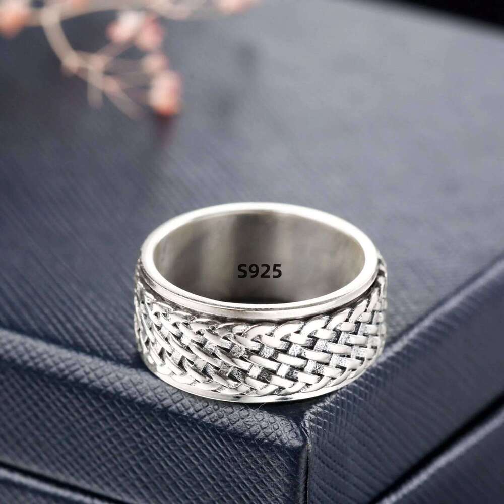 Simplicity Vintage S925 Sterling Silver Viking Rings for Men Women Fashion personality Rotatable Woven Pattern Jewelry Gift H260312