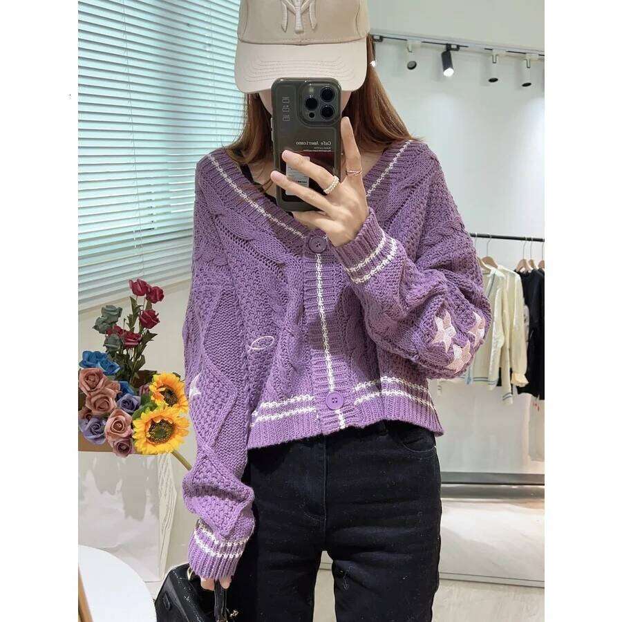 Taylo Swft Purple Short Speak Now Embroidered Star Cardigan Sweater 001 Z260314