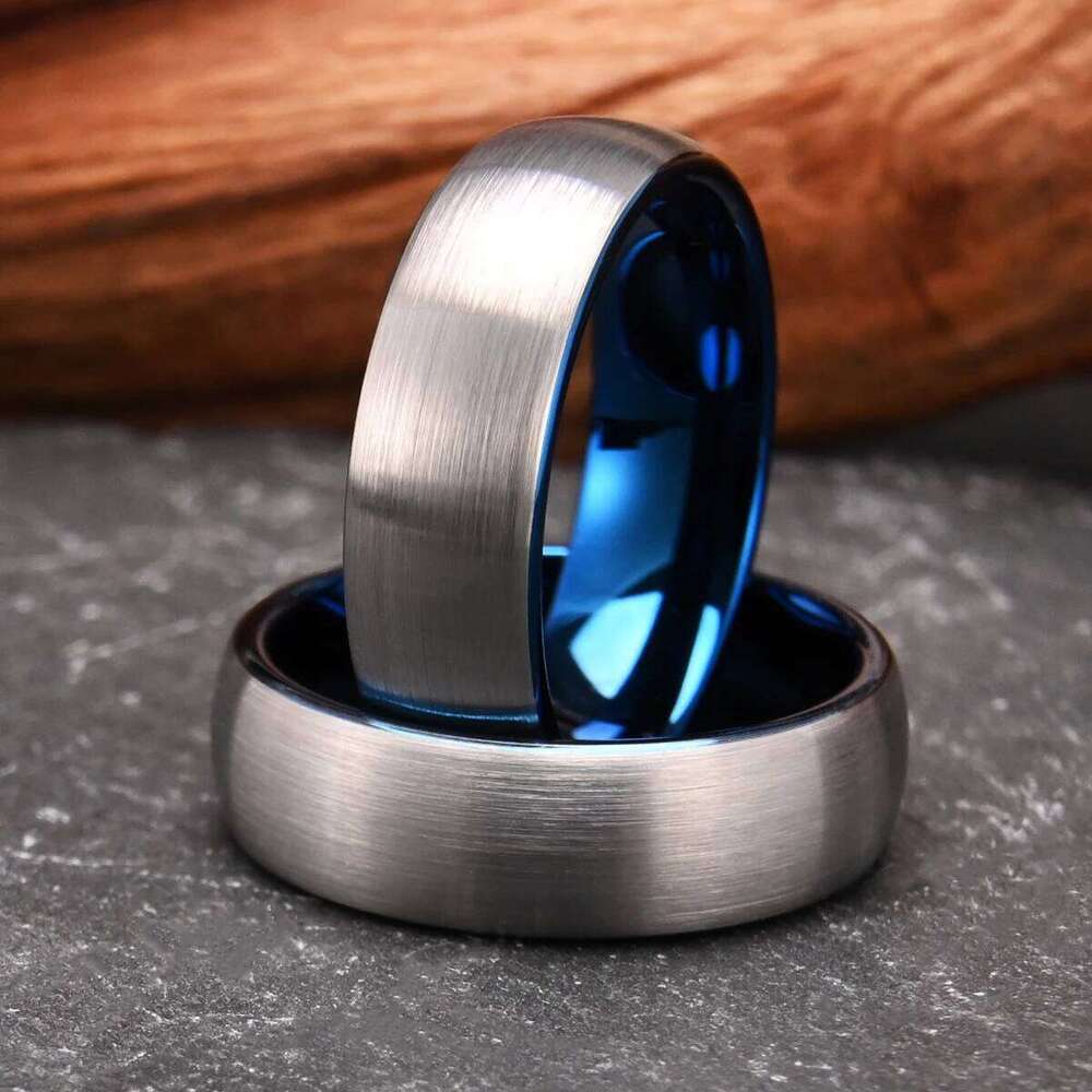 7mm blue and silver color Men's Tungsten Carbide Ring Brushed Wedding band Engagement Ring, Comfortable Fit for Daily Wear H260312