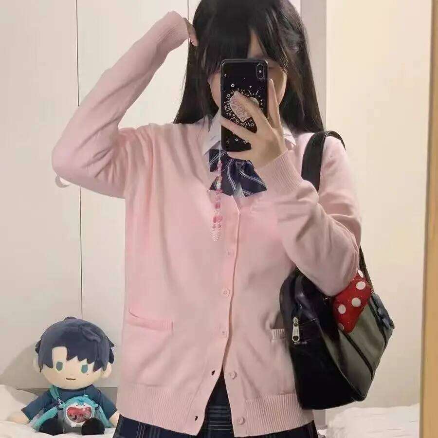 Japanese Sweet Bow Cardigan Y2K Casual Cute Women Sweater Button V-Neck Pockets Long Sleeve Outwear Kawaii Winter 2025 Z260313