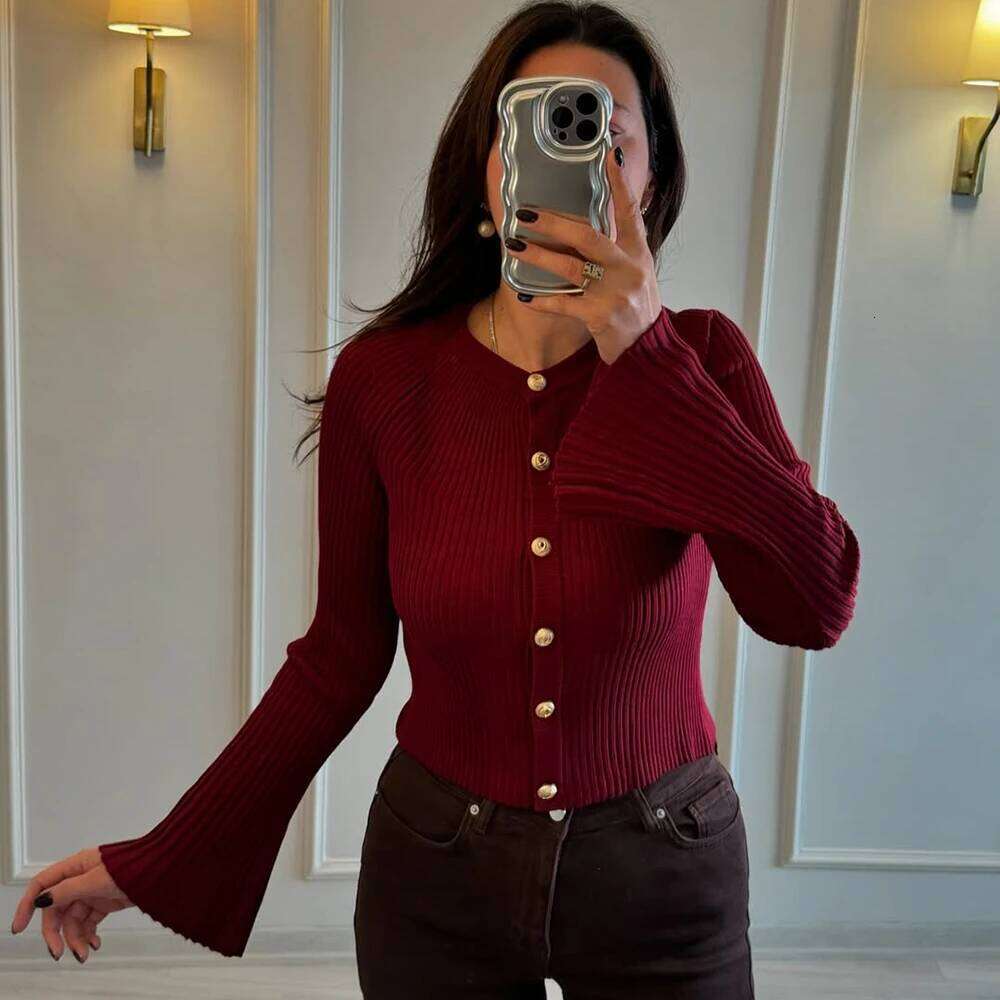 Talenza Autumn Knit Cardigan Fashion Ribbed Single Breasted Solid Long Sleeve Knitted Top Casual Basic Office Lady Women Sweater Z260314