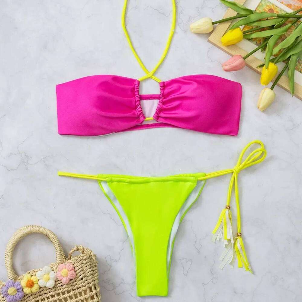 New Splicing Bikini Sexy Split Women's Swimsuit Y260303