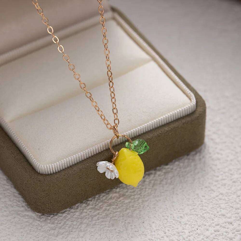 LATS Cute Yellow Fruit Lemon Little Flower Green Pendant Necklace for Women Fashion Earrings Jewelry Gifts H260312
