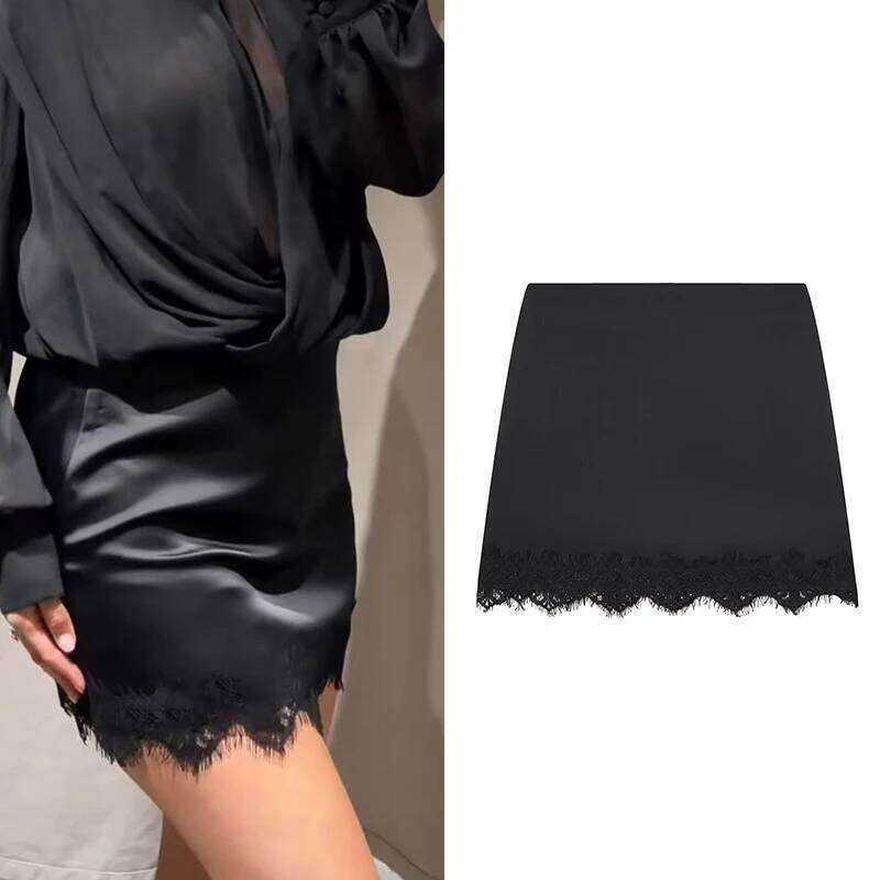 Mini Sexy A-line Pleated High Waist for Women Spring Summer New Lace Short Skirt Z260314